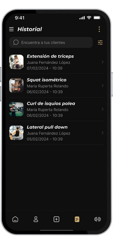 Histórico de sesiones por cliente
